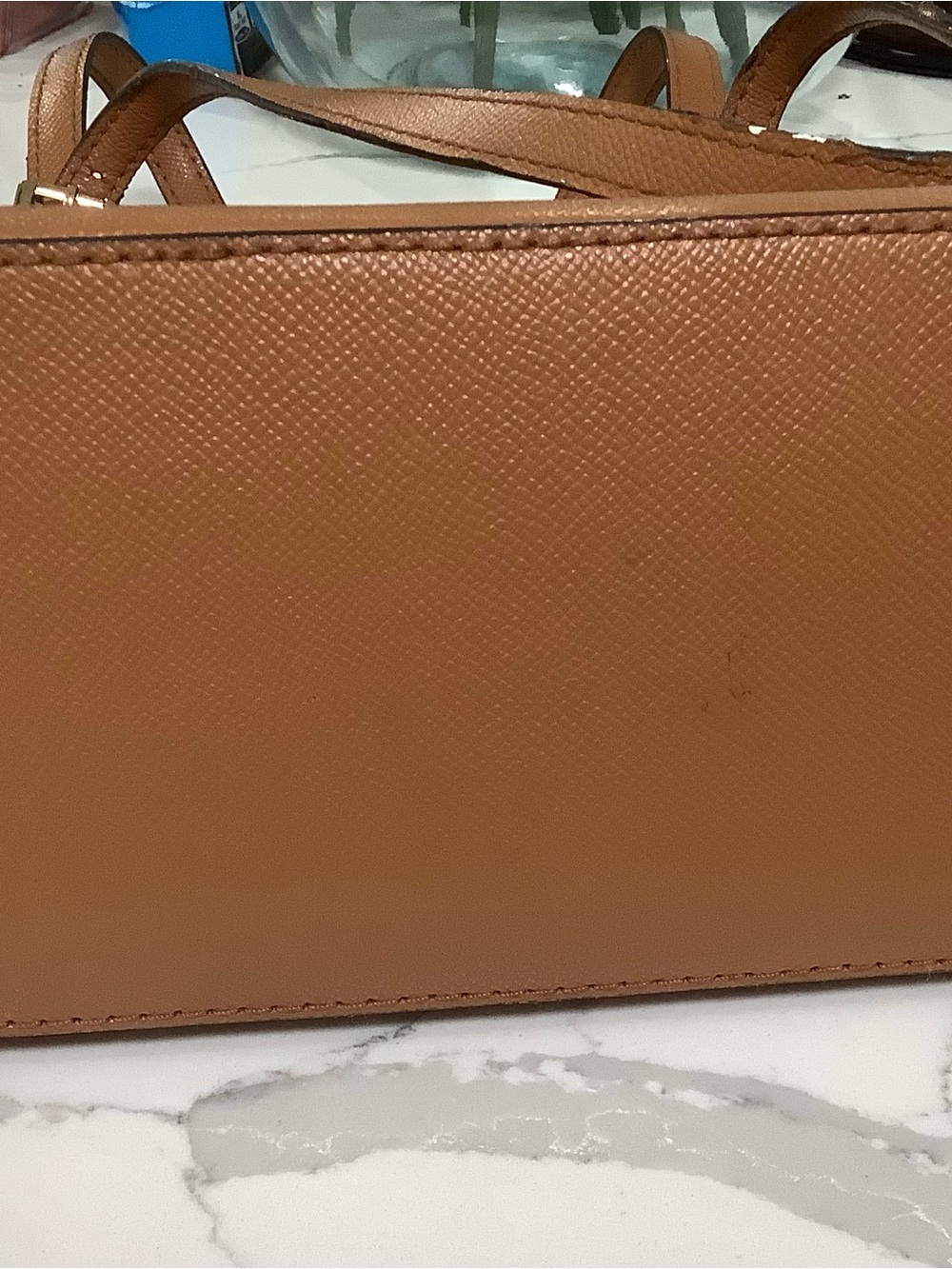 Michael Kors Cognac Saffiano Leather Tote with Gold MK Charm - Picture 3 of 8